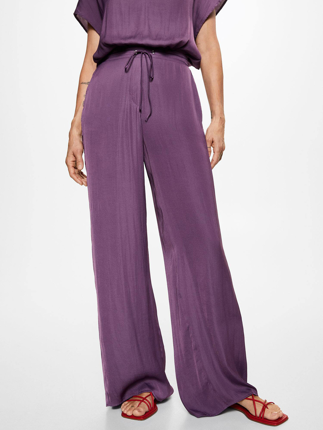 

MANGO Women Purple Solid Knitted Parallel Trousers