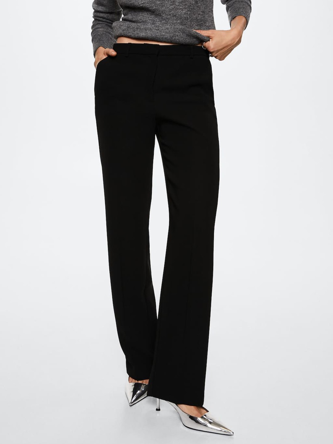 

MANGO Women Black Straight Fit RegularTrousers