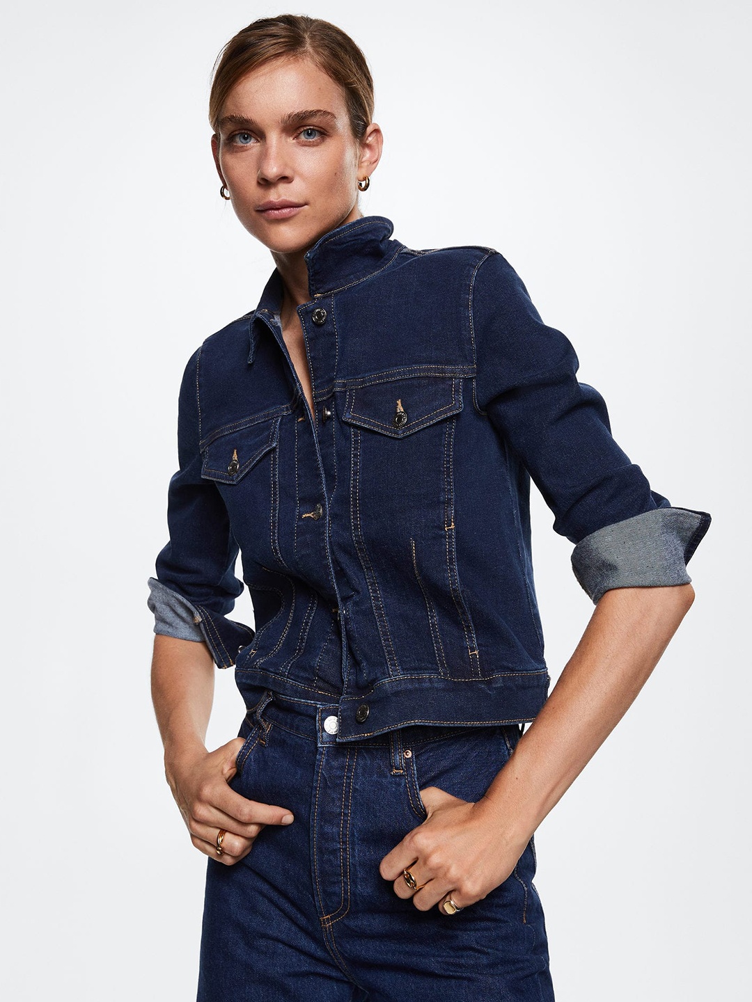 

MANGO Women Navy Blue Woven Denim Jacket