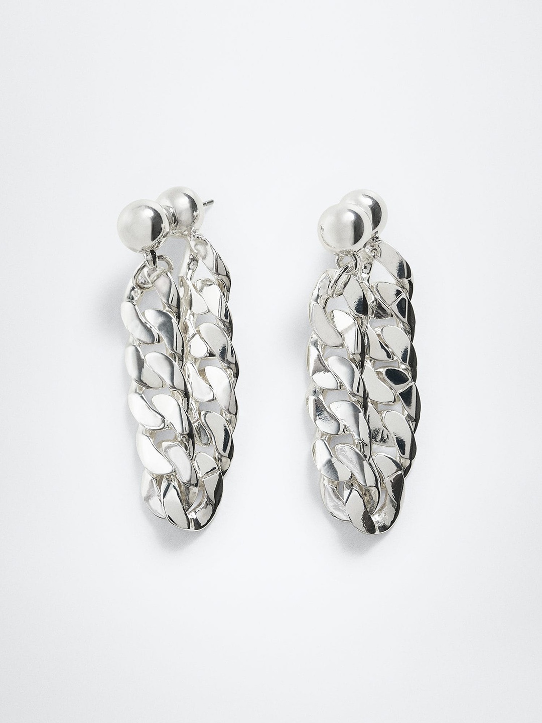 

MANGO Silver-Toned Contemporary Link Double Sided Drop Earrings