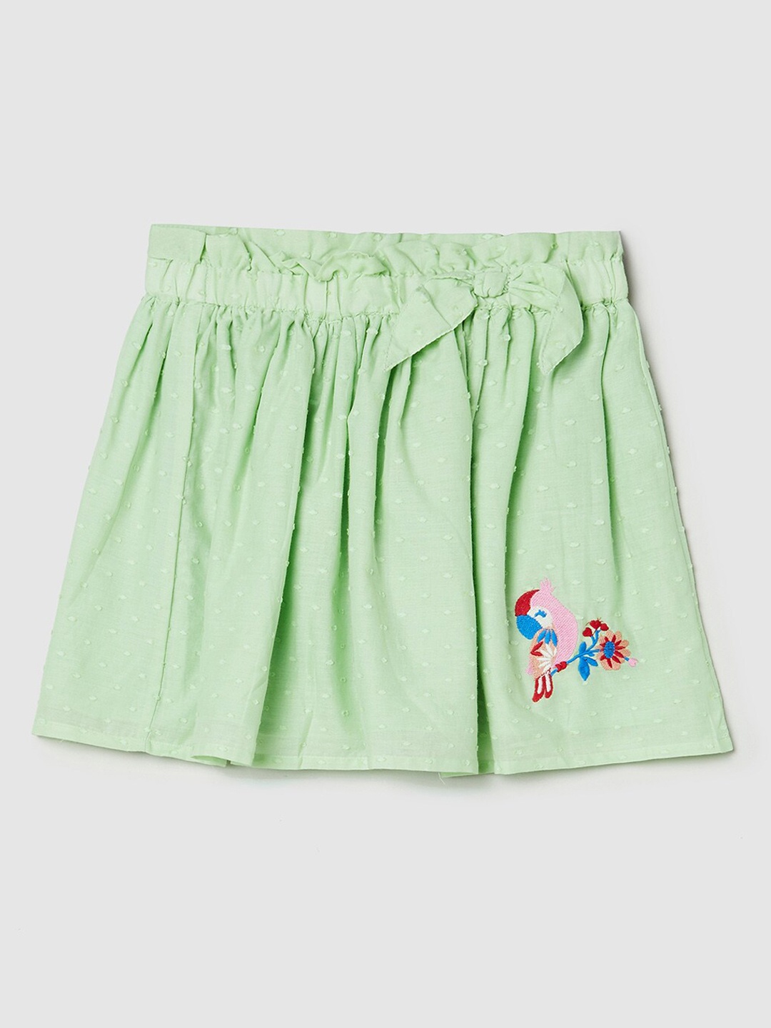 

max Girls Green Printed Cotton Mini A-line Skirts