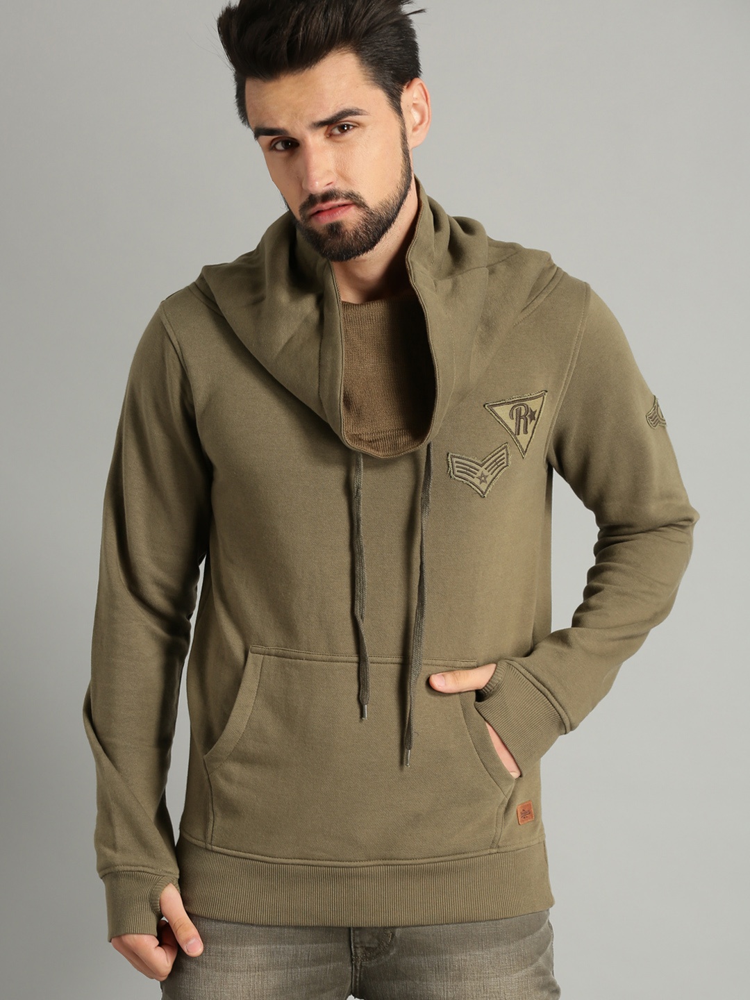 

Roadster Men Olive Green Solid Sweatshirt