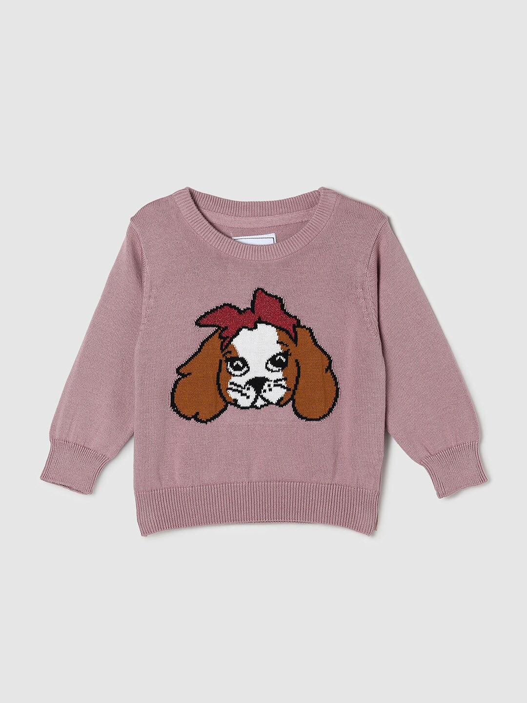 

max Girls Peach & Brown Printed Cotton Pullover