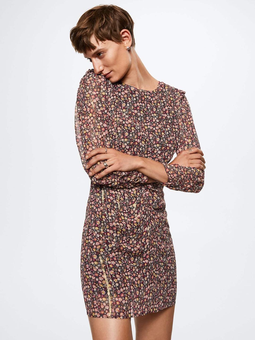 

MANGO Black & Pink Floral Printed Sheath Mini Sustainable Dress