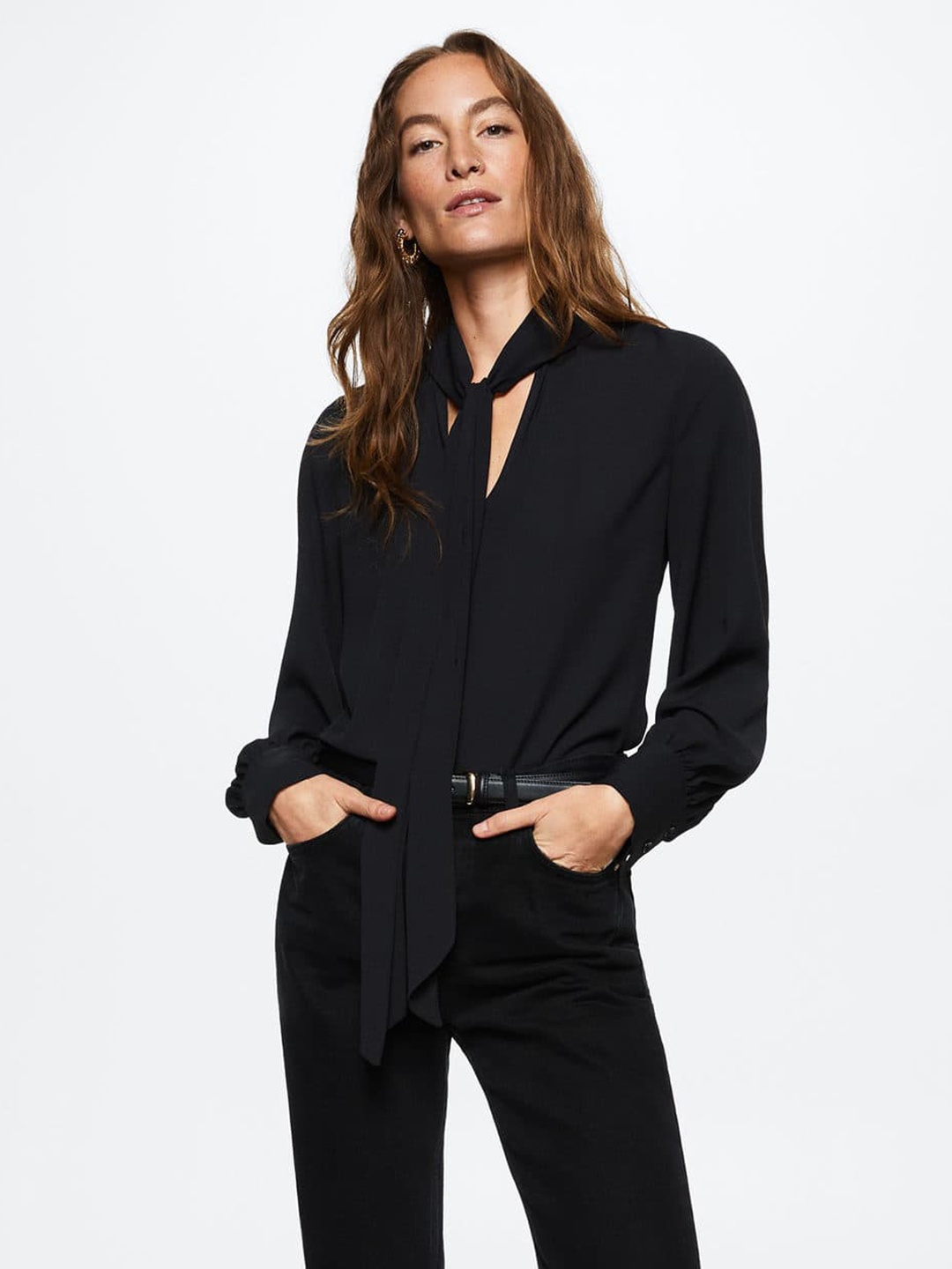 

MANGO Black Blouson Top