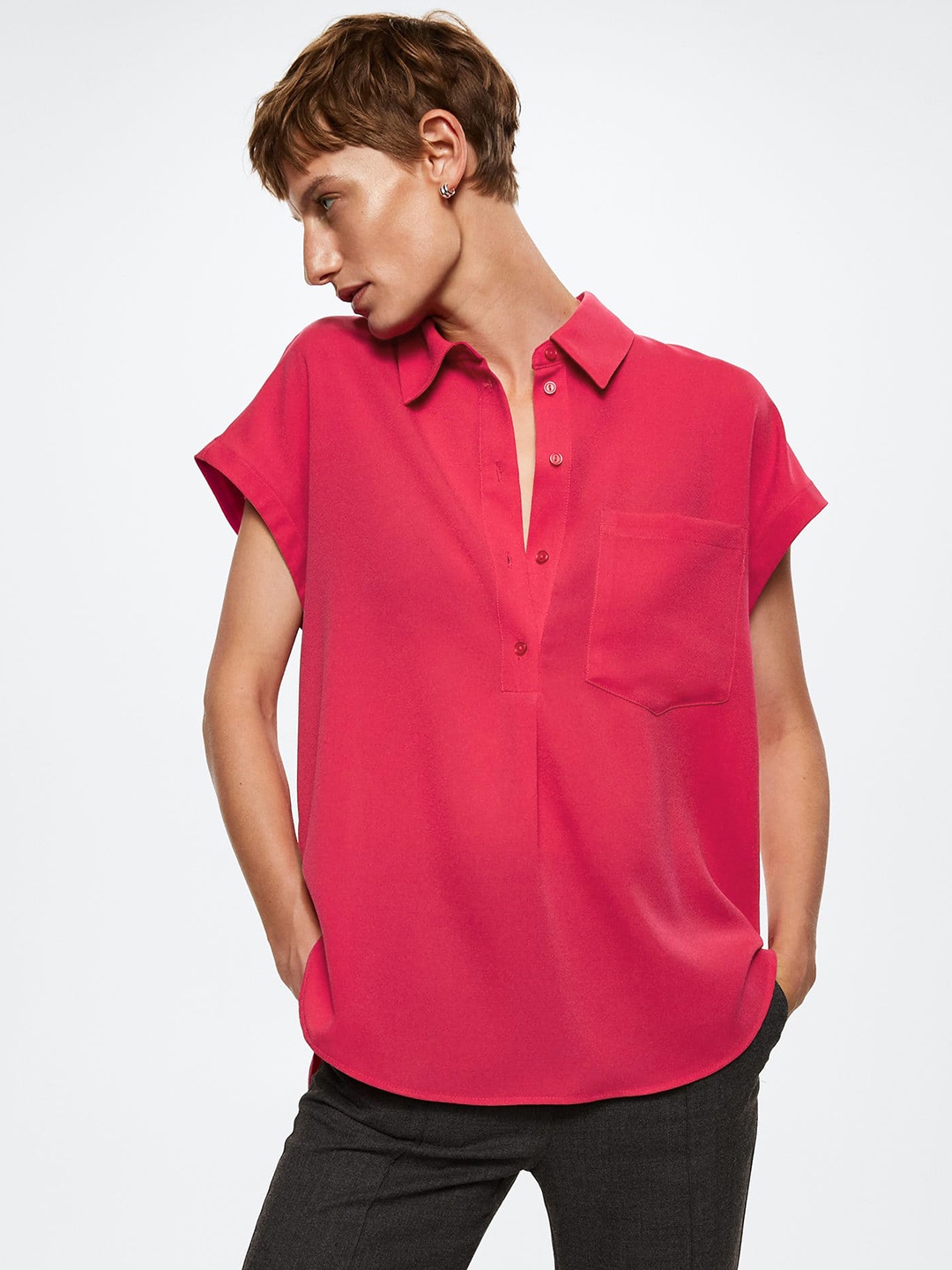 

MANGO Women Fuchsia Extended Sleeves Casual Shirt