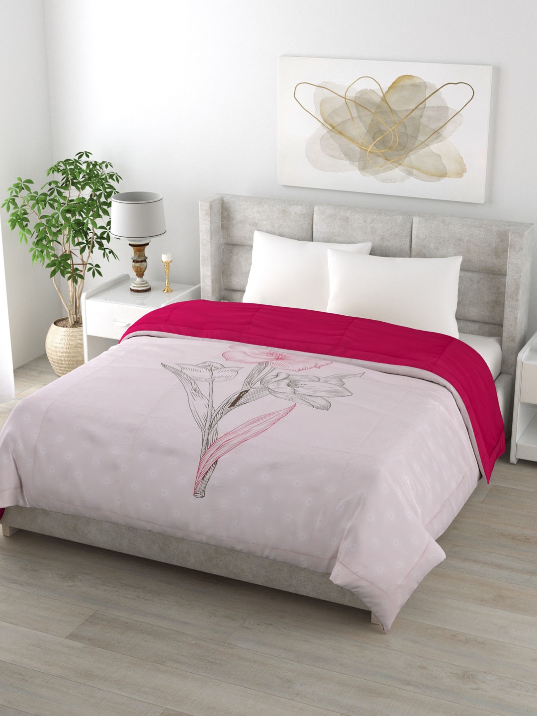 

Clasiko Pink & Off White Floral AC Room 250 GSM Double Bed Comforter