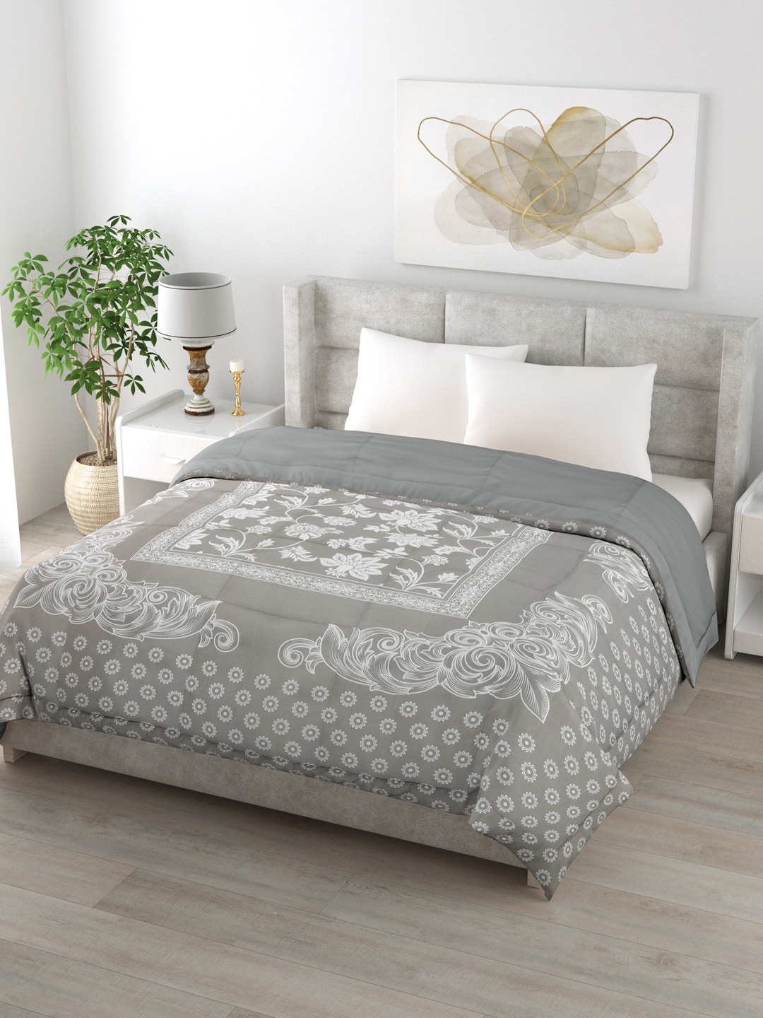 

Clasiko Unisex Grey 250 GSM Floral Print Double Bed King Size Comforter