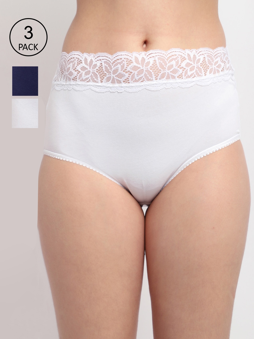 

GRACIT Women Pack Of 2 White & Blue Solid Lace Hipster Briefs