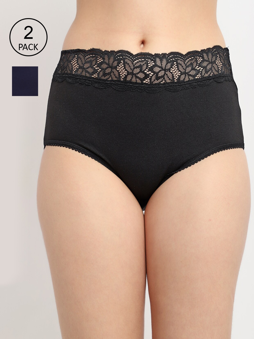 

GRACIT Women Pack Of 2 Black-Navy Solid Cotton Hipster Briefs