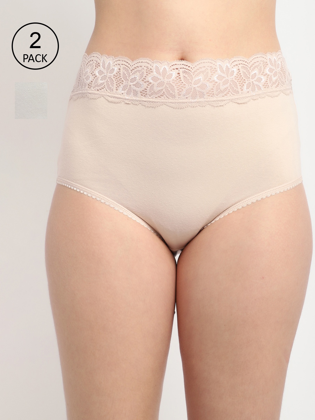 

GRACIT Women Pack Of 2 Solid Beige and Off White Cotton Hipster Briefs