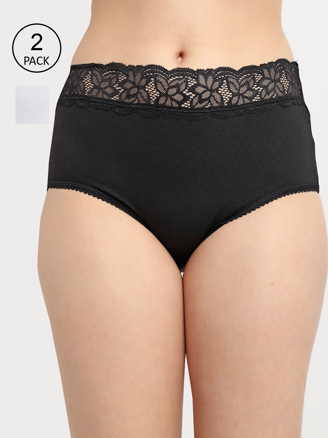 

GRACIT Women Pack Of 2 Solid Cotton Hipster Briefs, Black