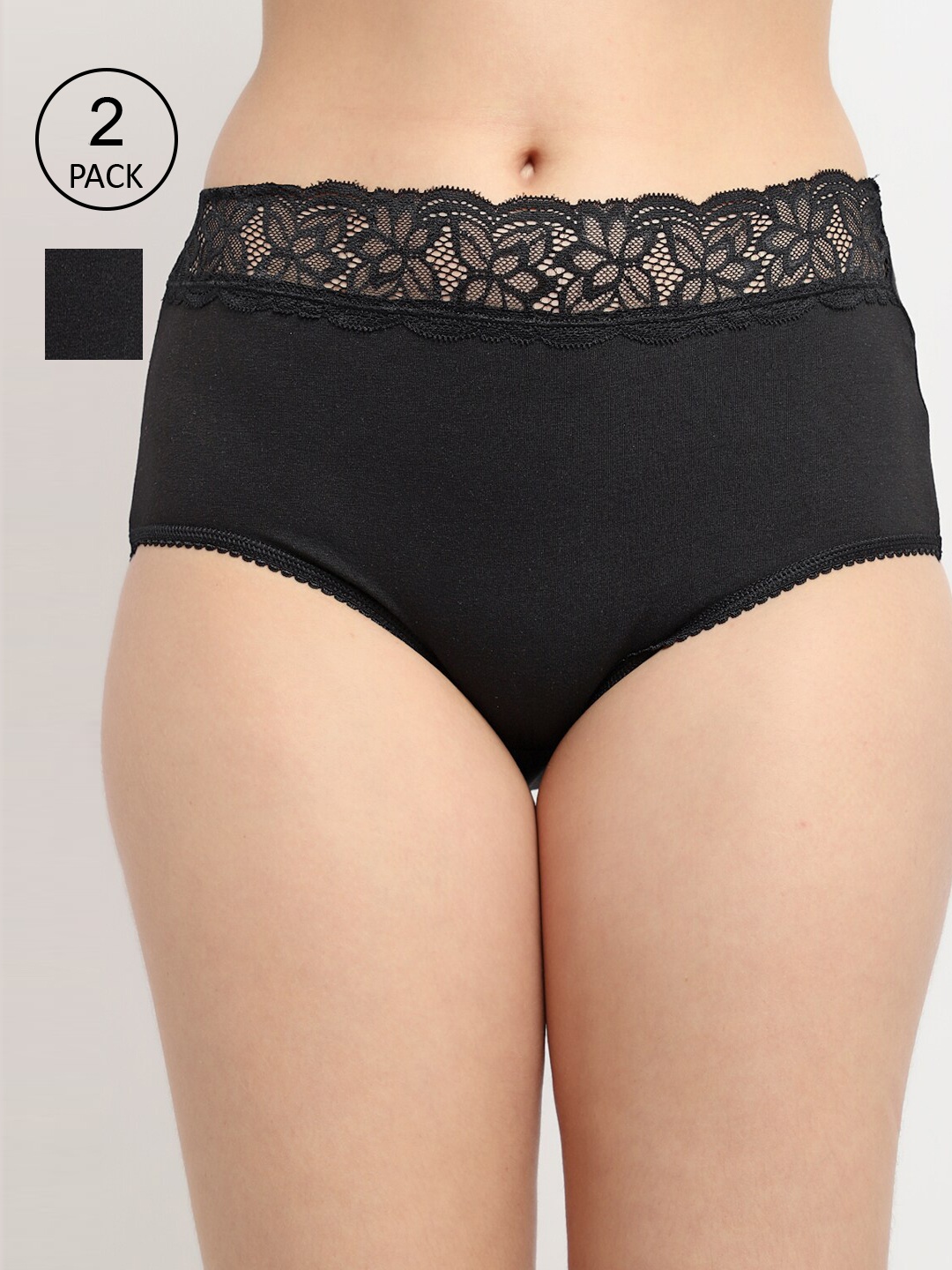 

GRACIT Women Pack of 2 Solid Cotton Hipster Briefs, Black