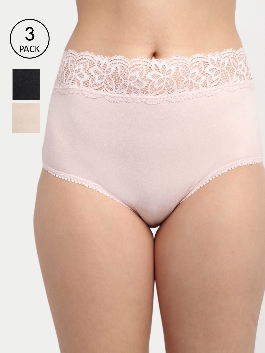 

GRACIT Pack Of 3 Women Solid Cotton Hipster Briefs, Black