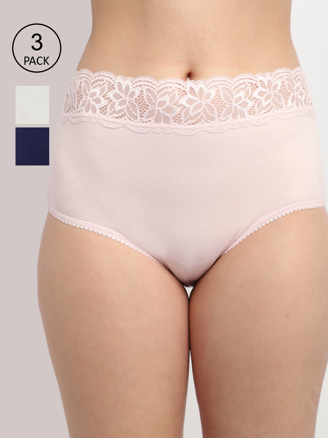 

GRACIT Women Pack Of 3 Solid Lace Hipster Briefs, Pink