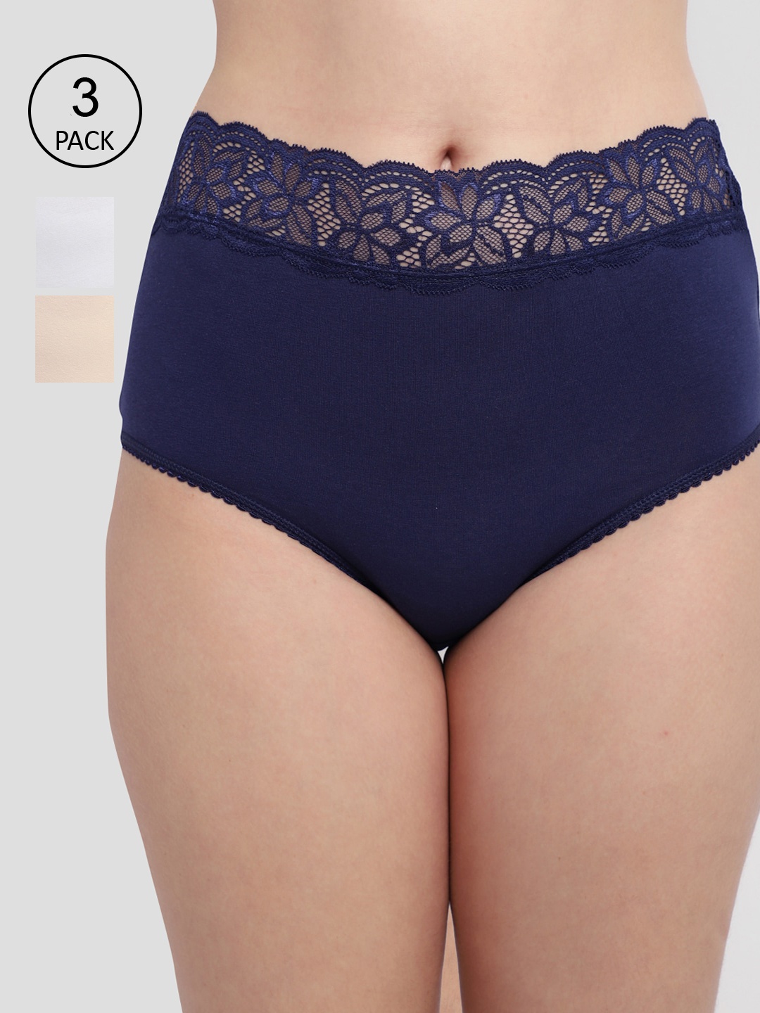 

GRACIT Women Pack Of 3 Solid Lace Hipster Briefs LP03-02-09-17-S, White