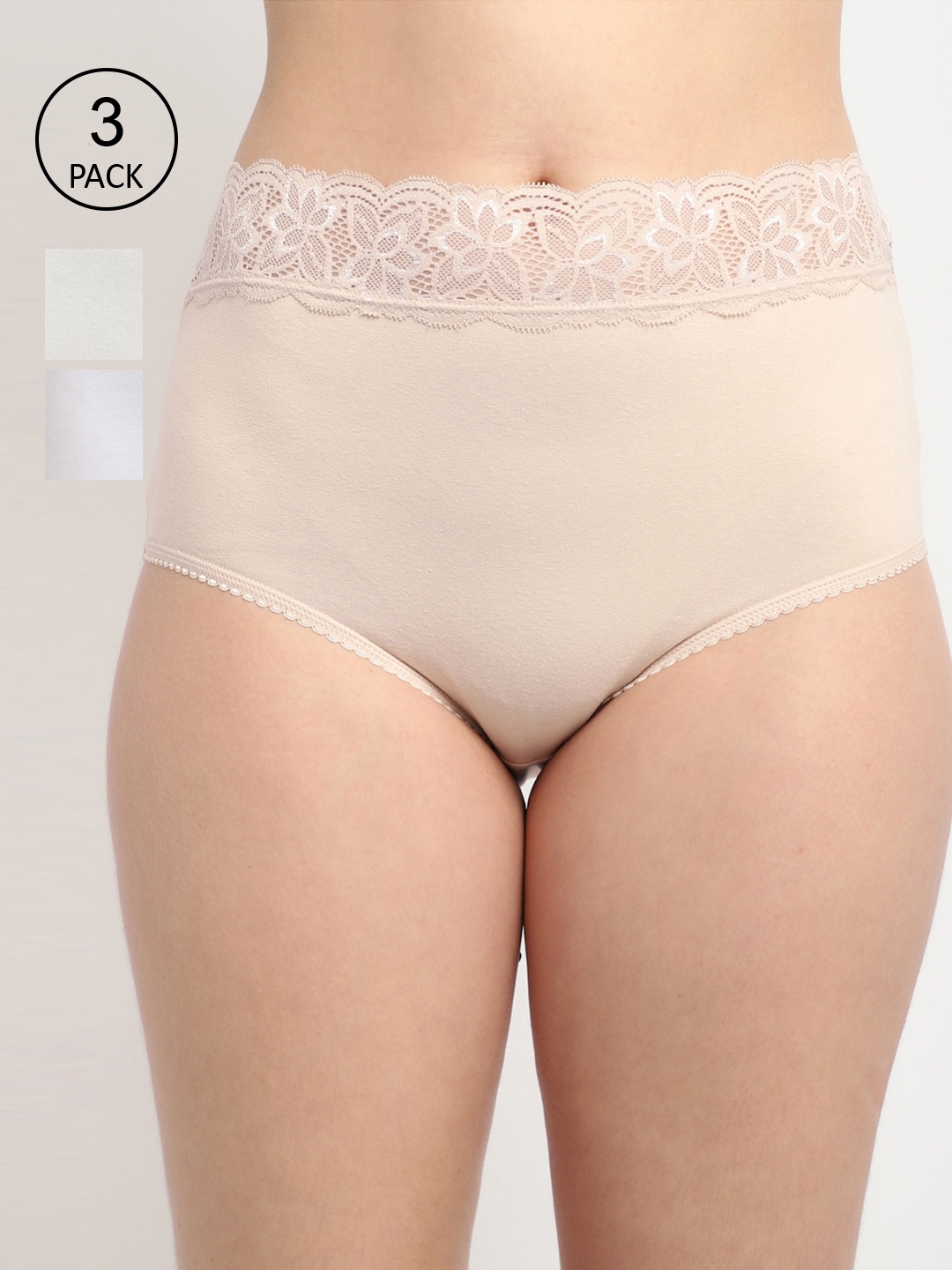 

GRACIT Women Pack Of 3 Solid Cotton Hipster Briefs, White