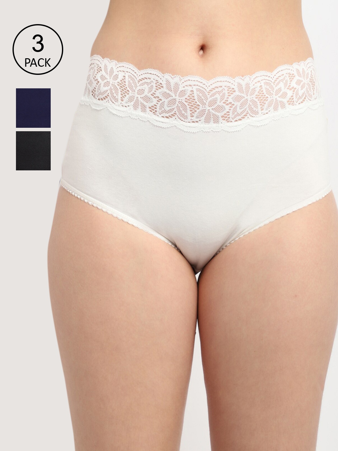 

GRACIT Women Pack Of 3 Solid Cotton Hipster Briefs, Black
