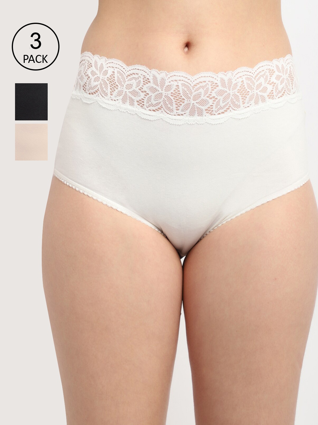 

GRACIT Women Pack Of 3 Assorted Solid Cotton Hipster Briefs, Black