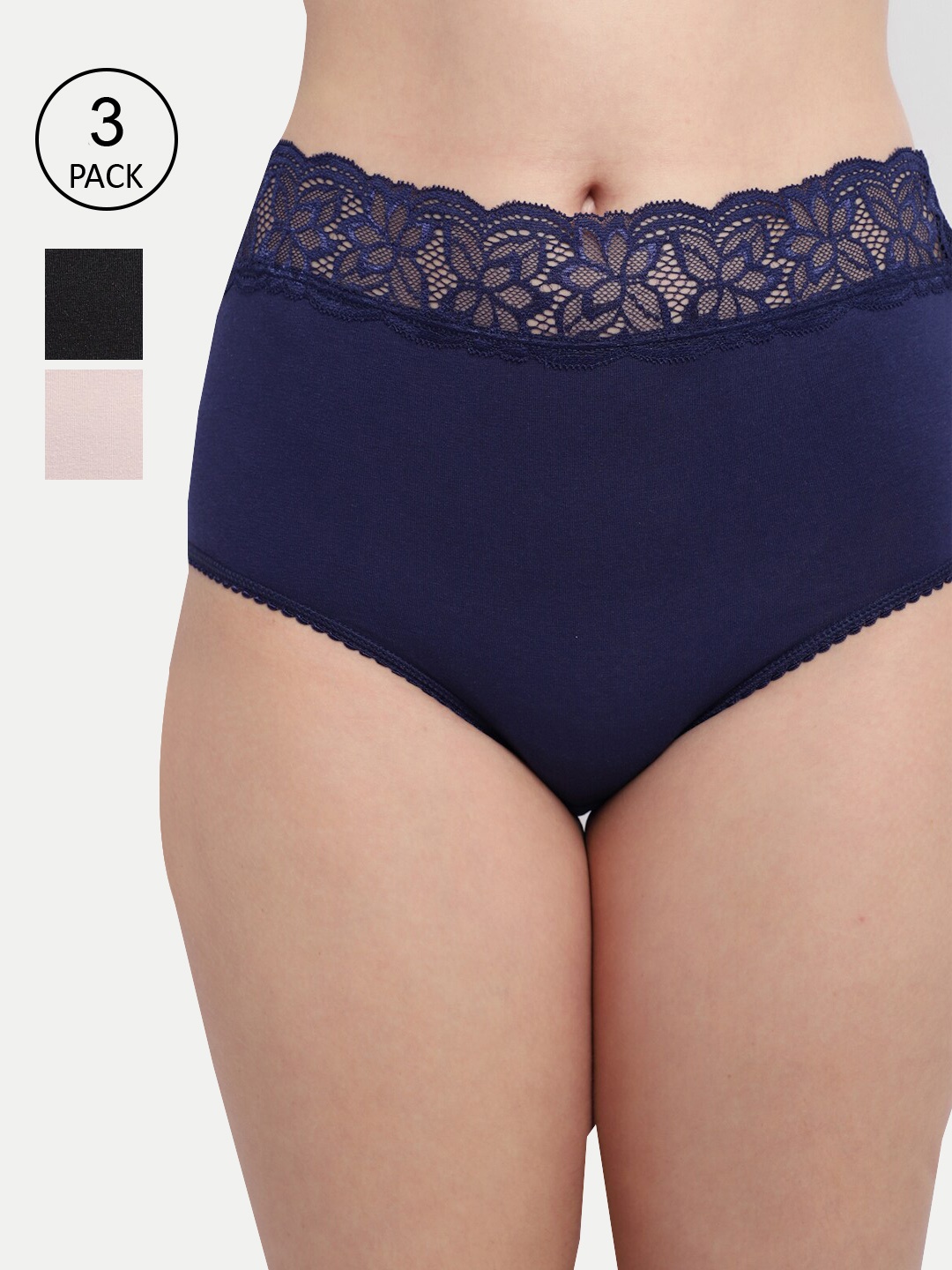 

GRACIT Women Black & Navy-Blue Solid Cotton Anti bacterial Briefs