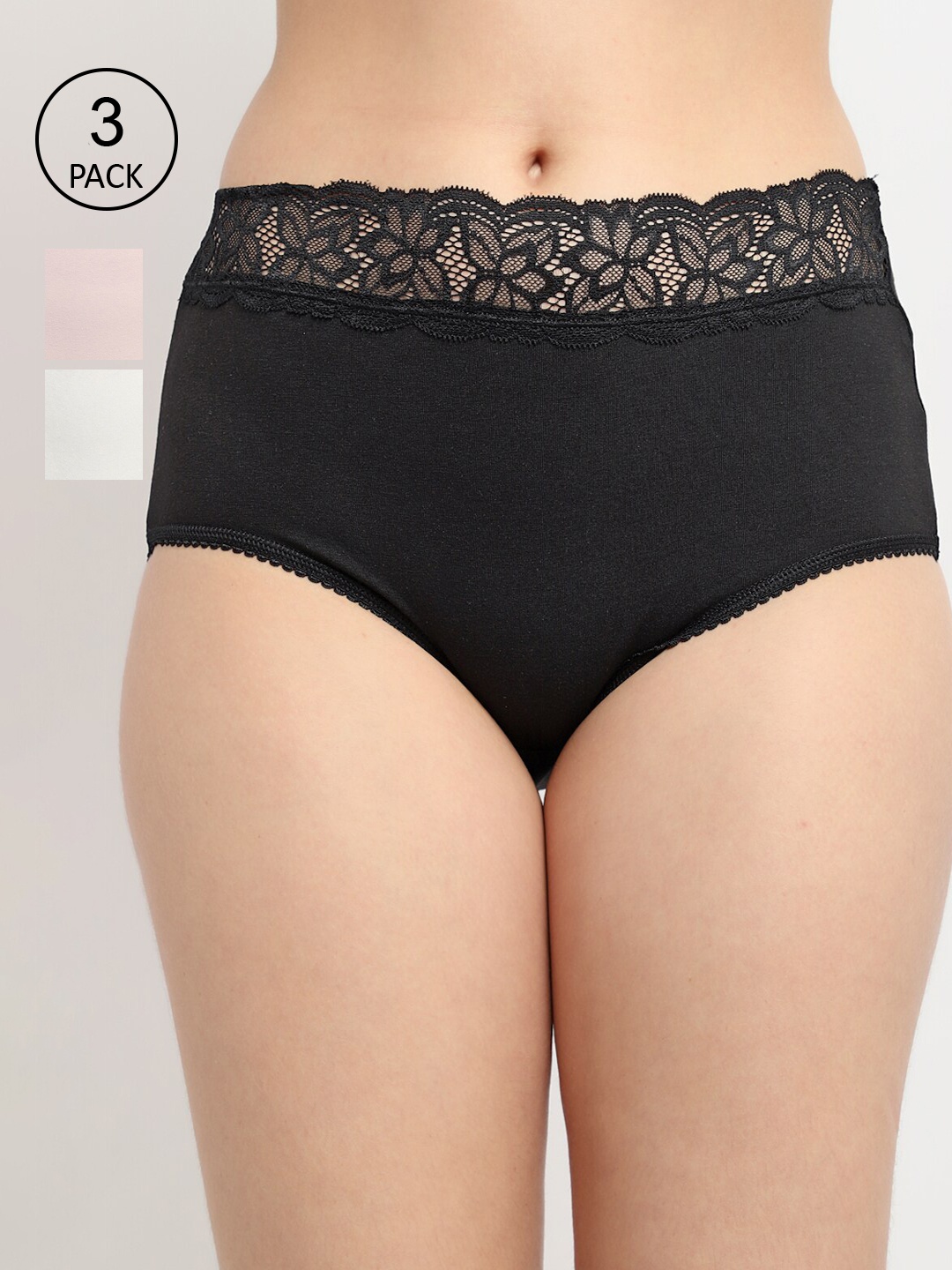 

GRACIT Women Pack of 3 Solid Cotton Lycra Hipster Briefs, Black