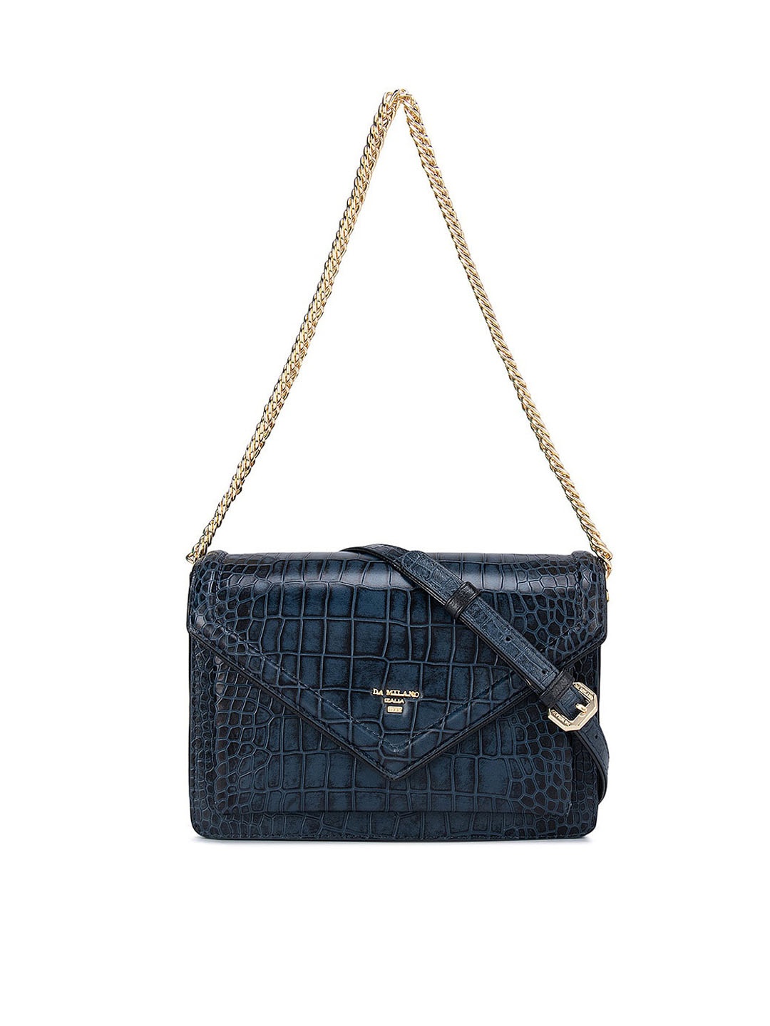 

Da Milano Blue Textured Leather Structured Sling Bag
