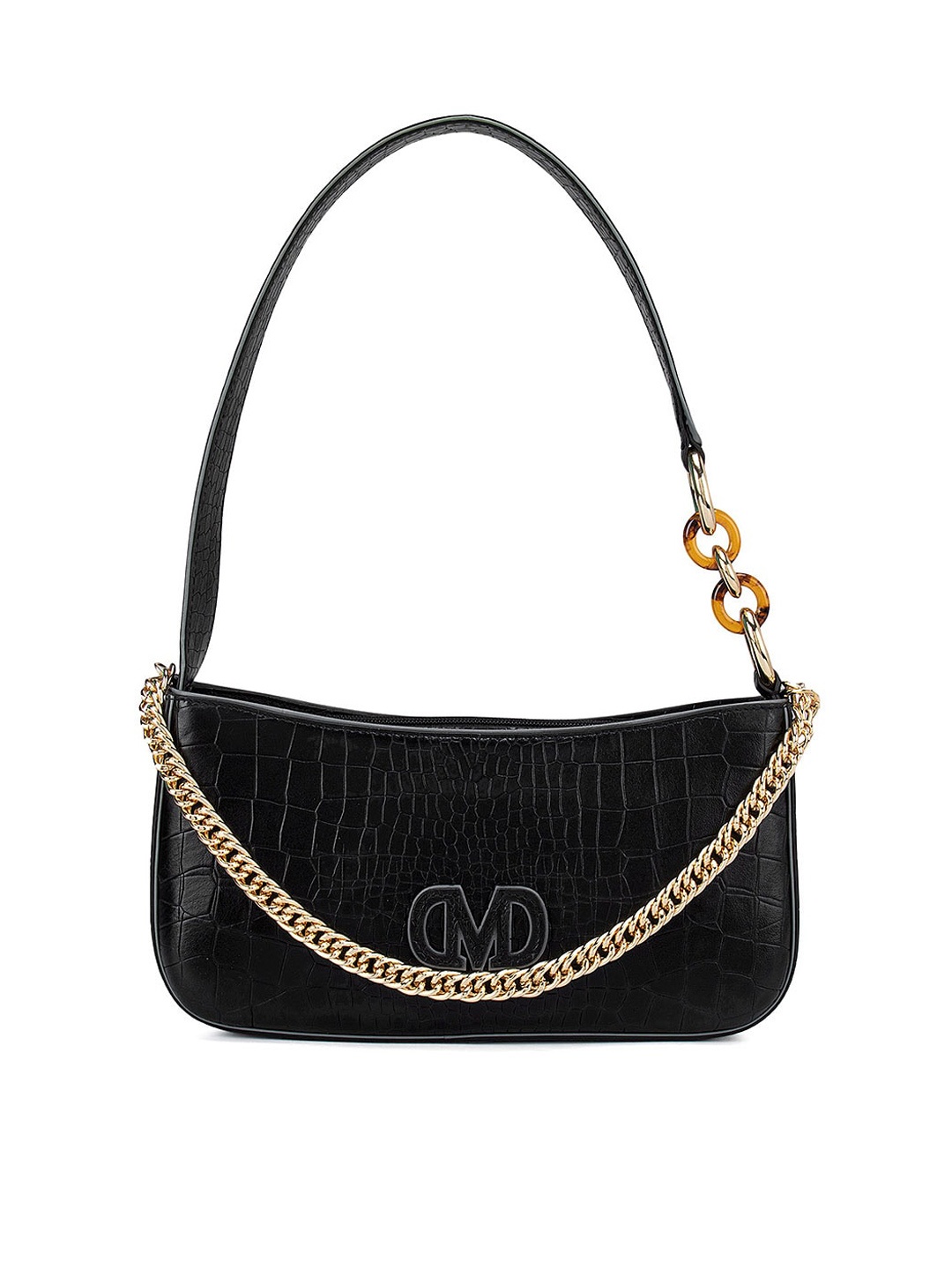 

Da Milano Black Textured Leather Structured Shoulder Bag