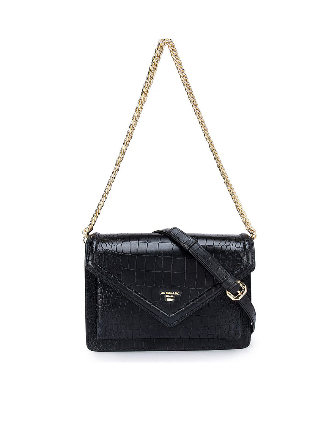 

Da Milano Women Black Textured Leather Structured Sling Bag