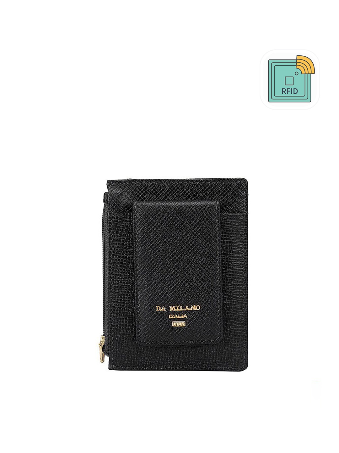 

Da Milano Men Black & Gold-Toned Textured Leather Money Clip