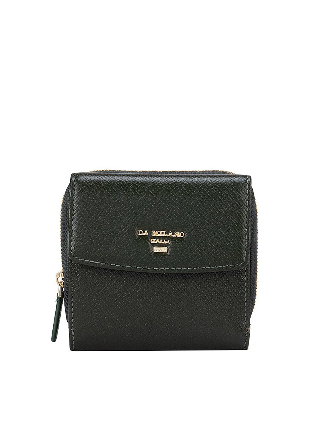 

Da Milano Women Green Textured Leather Three Fold Wallet