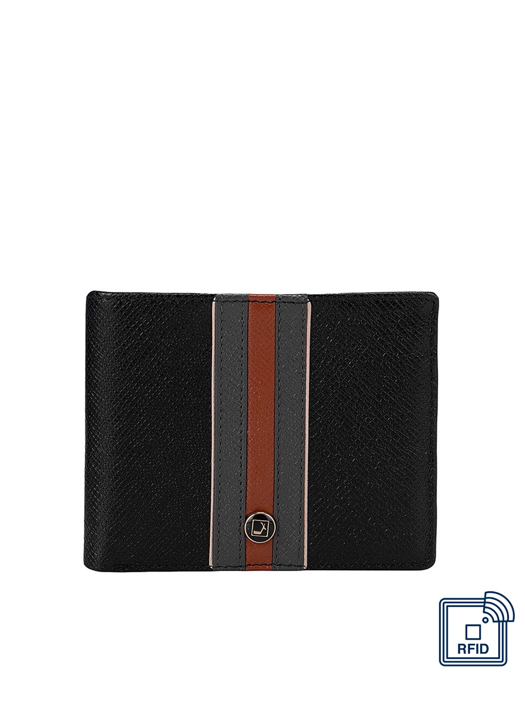 

Da Milano Men Black & Brown Textured Leather Two Fold Wallet