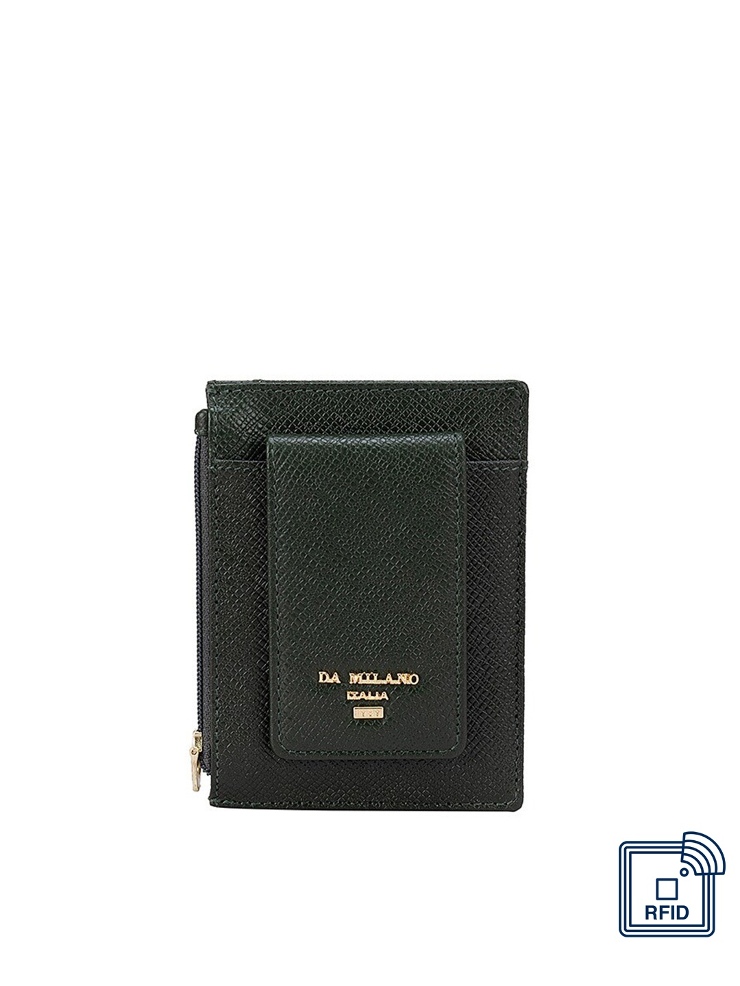 

Da Milano Men Green Textured Leather Money Clip