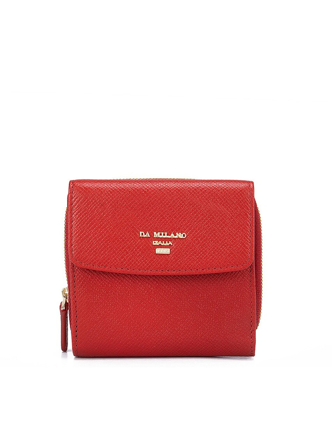 

Da Milano Women Red Textured Leather Three Fold Wallet