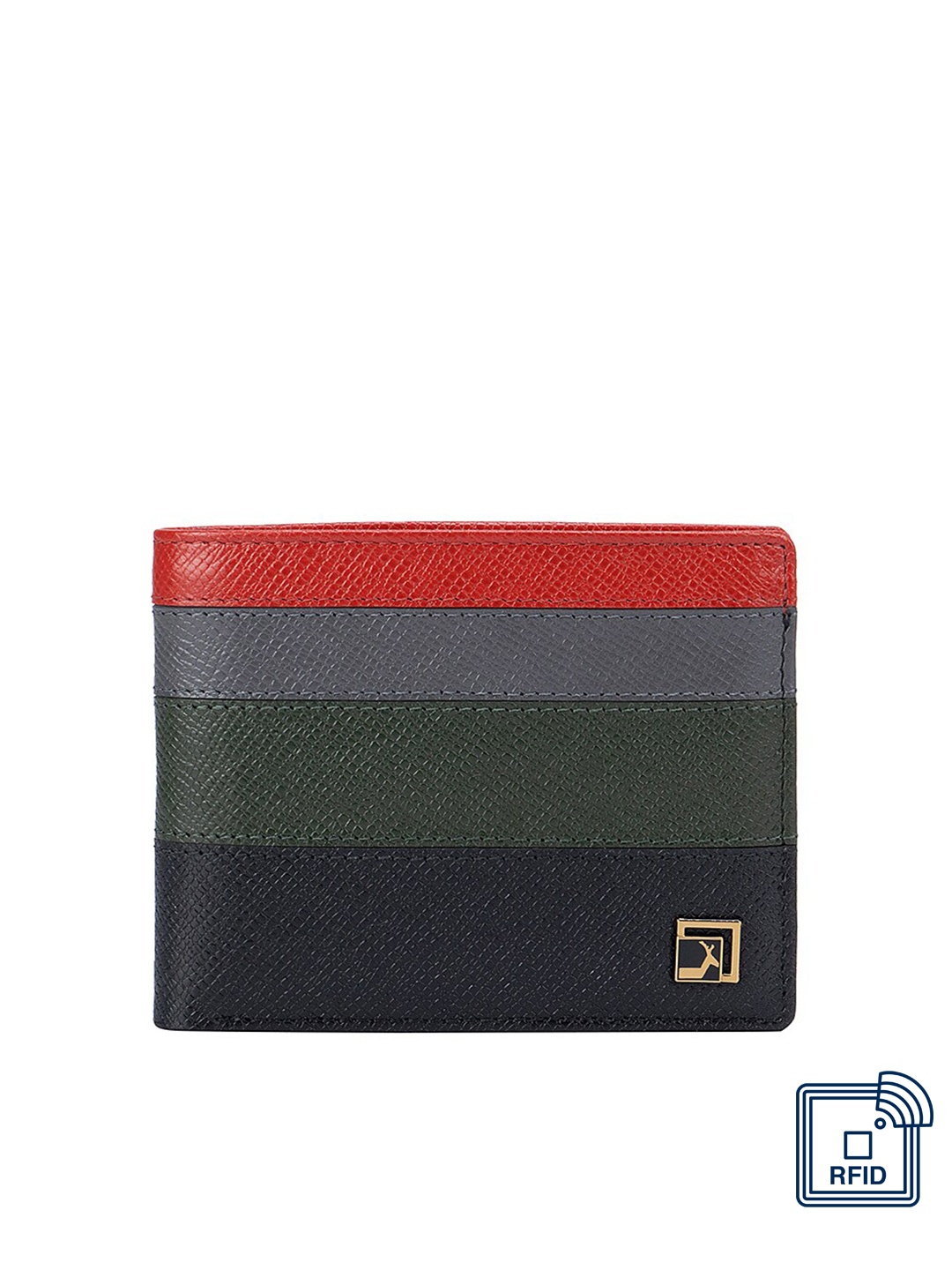 

Da Milano Men Black & Green Textured Leather Two Fold Wallet