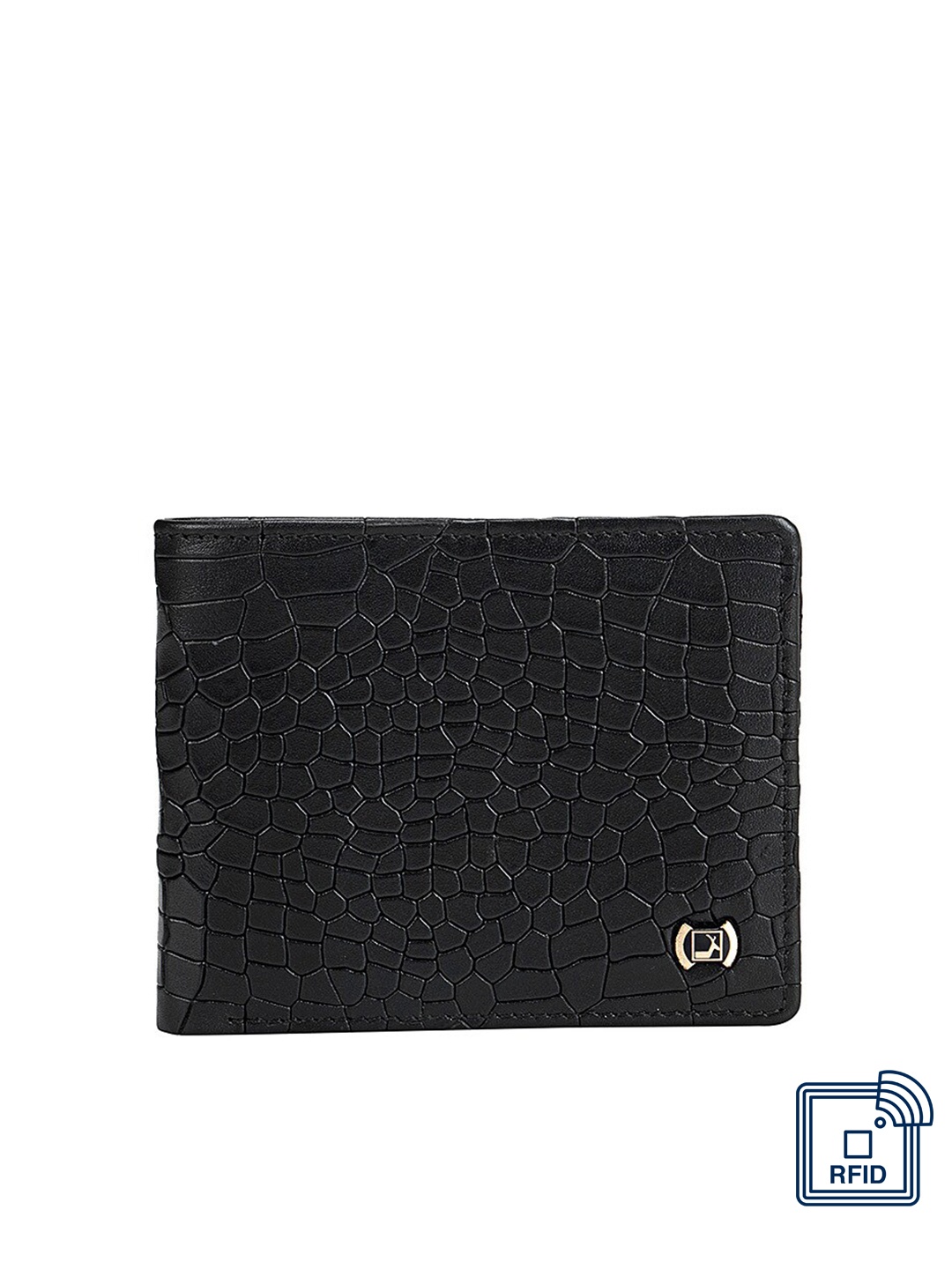 

Da Milano Men Black Textured Leather Two Fold Wallet