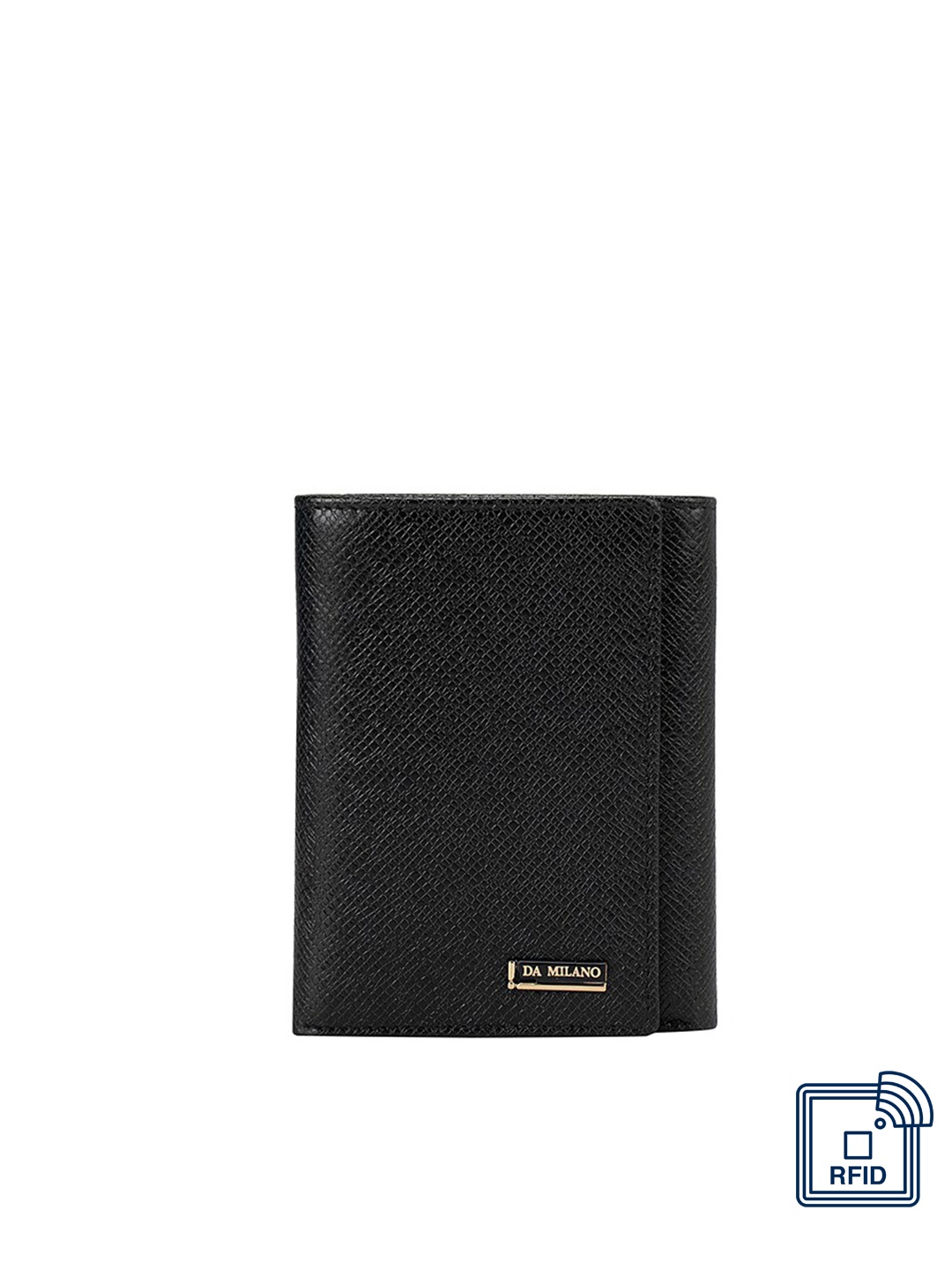 

Da Milano Men Black Textured Leather Three Fold Wallet