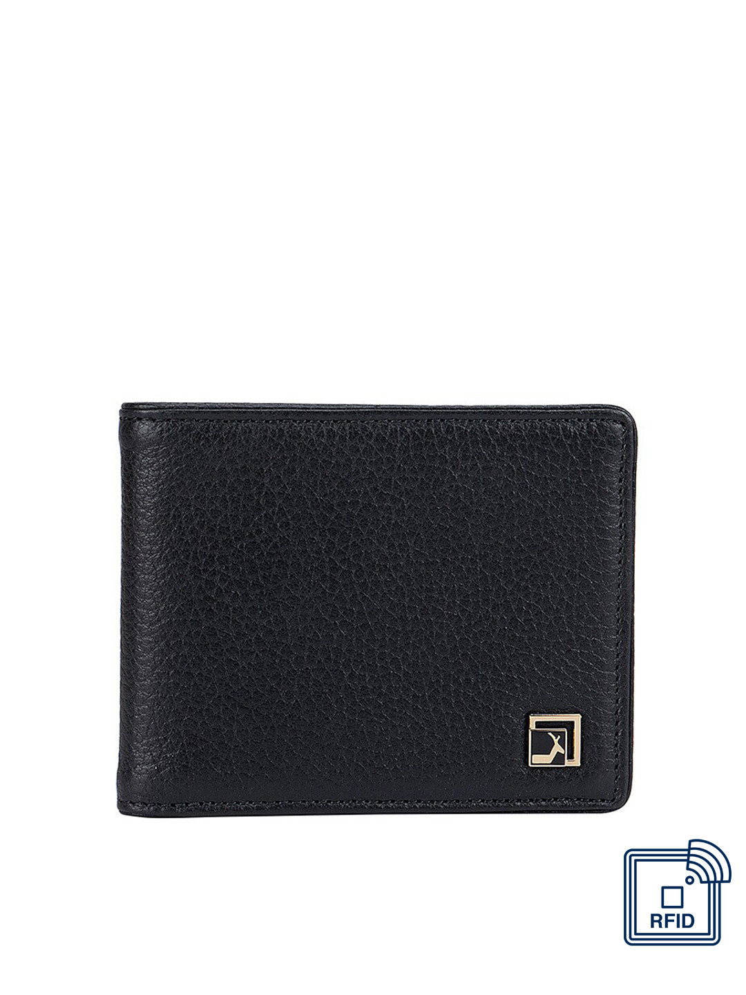 

Da Milano Men Black Textured Leather Two Fold Wallet