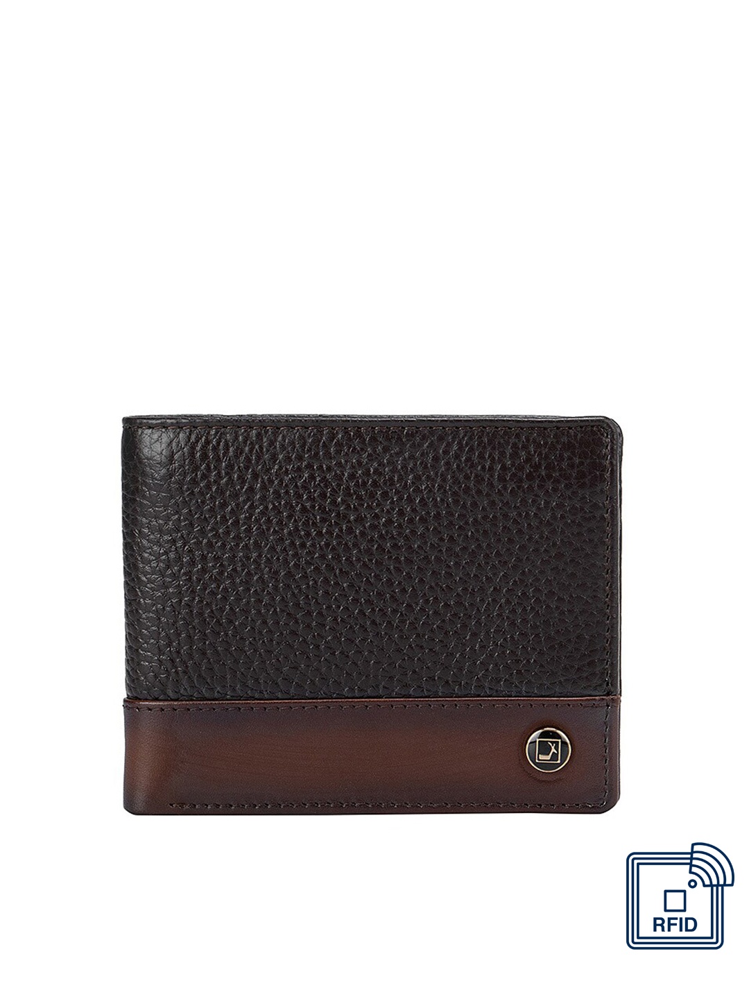 

Da Milano Men Brown & Grey Textured Leather Two Fold Wallet