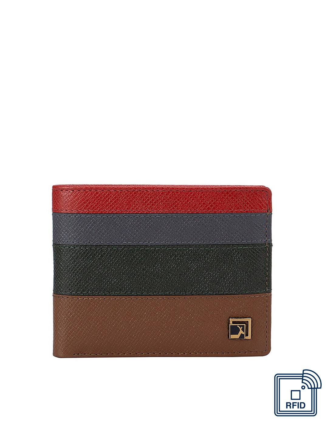 

Da Milano Men Brown & Red Colourblocked Leather Two Fold Wallet