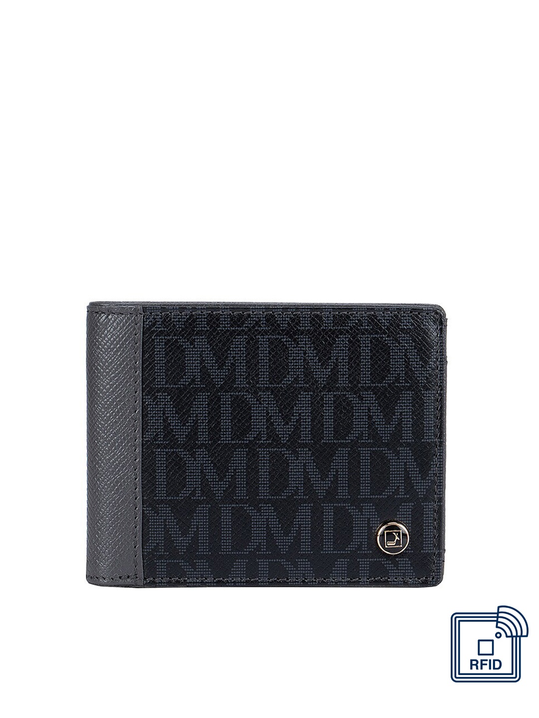 

Da Milano Men Black & Grey Typography Textured Leather Two Fold Wallet