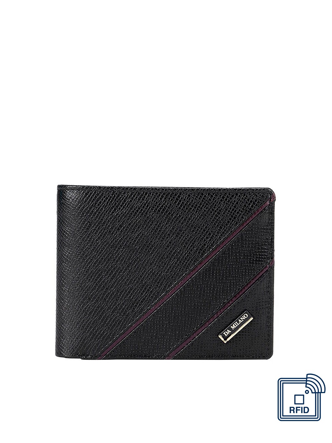 

Da Milano Men Black Textured Leather Two Fold Wallet