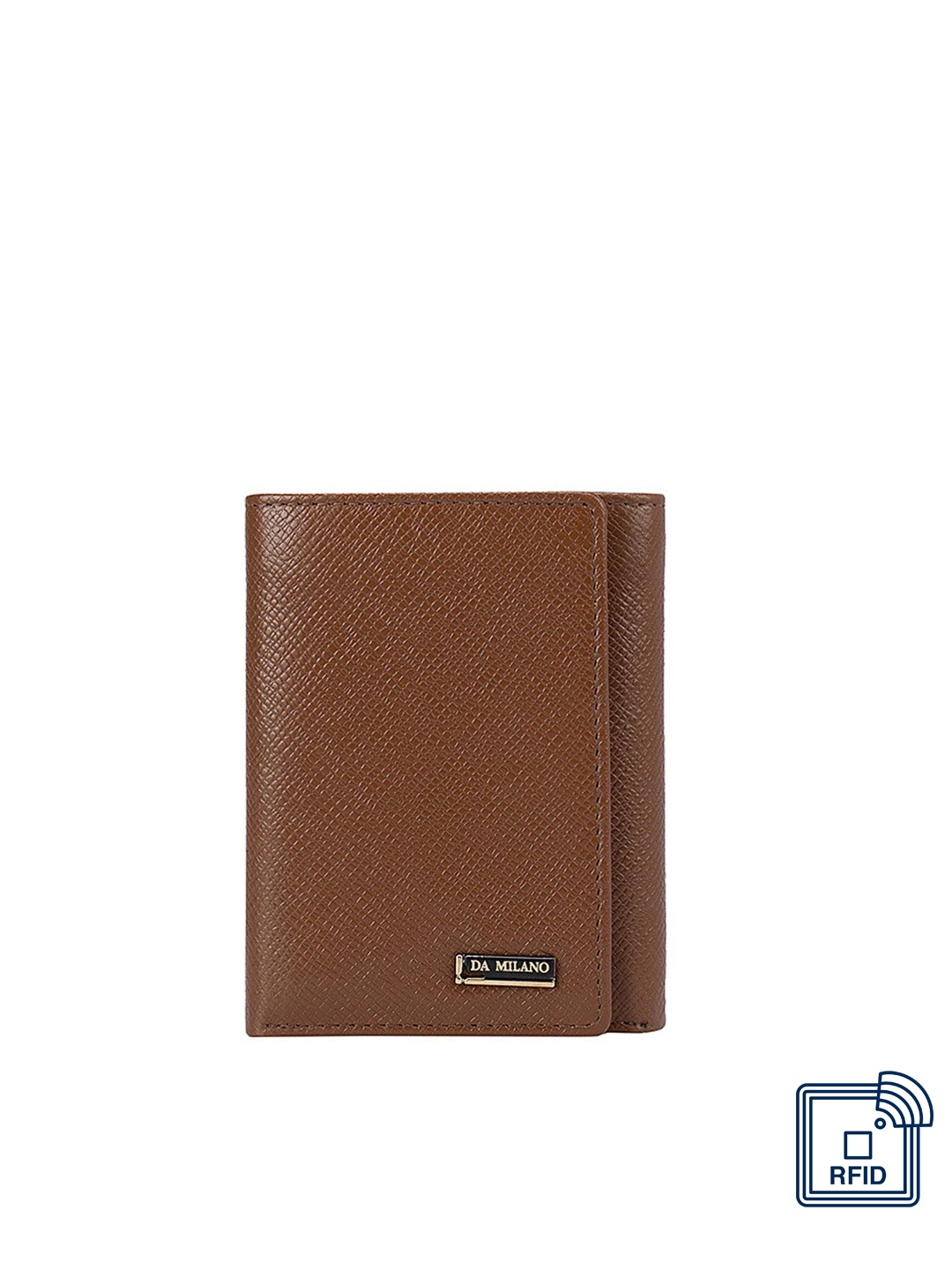 

Da Milano Men Brown Textured Leather Three Fold Wallet