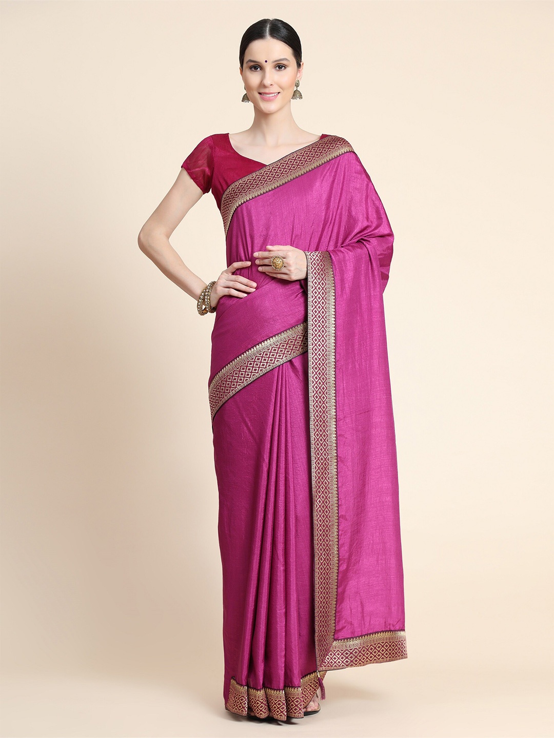 

AVANTIKA FASHION Purple & Gold-Toned Zari Art Silk Banarasi Saree