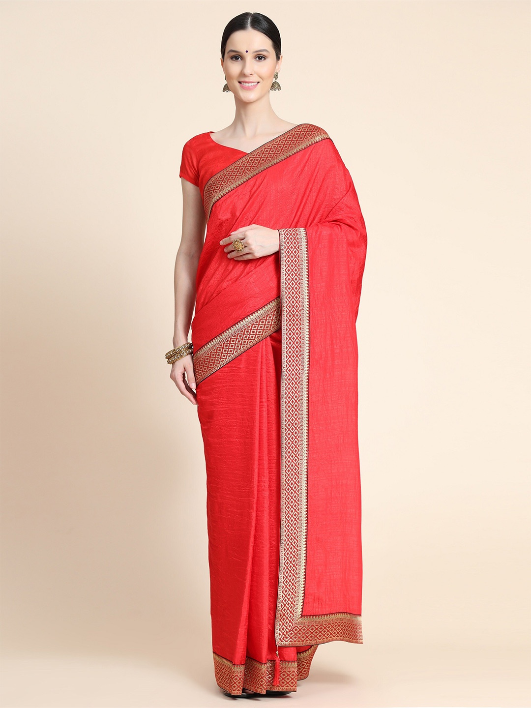 

AVANTIKA FASHION Red Zari Art Silk Banarasi Saree