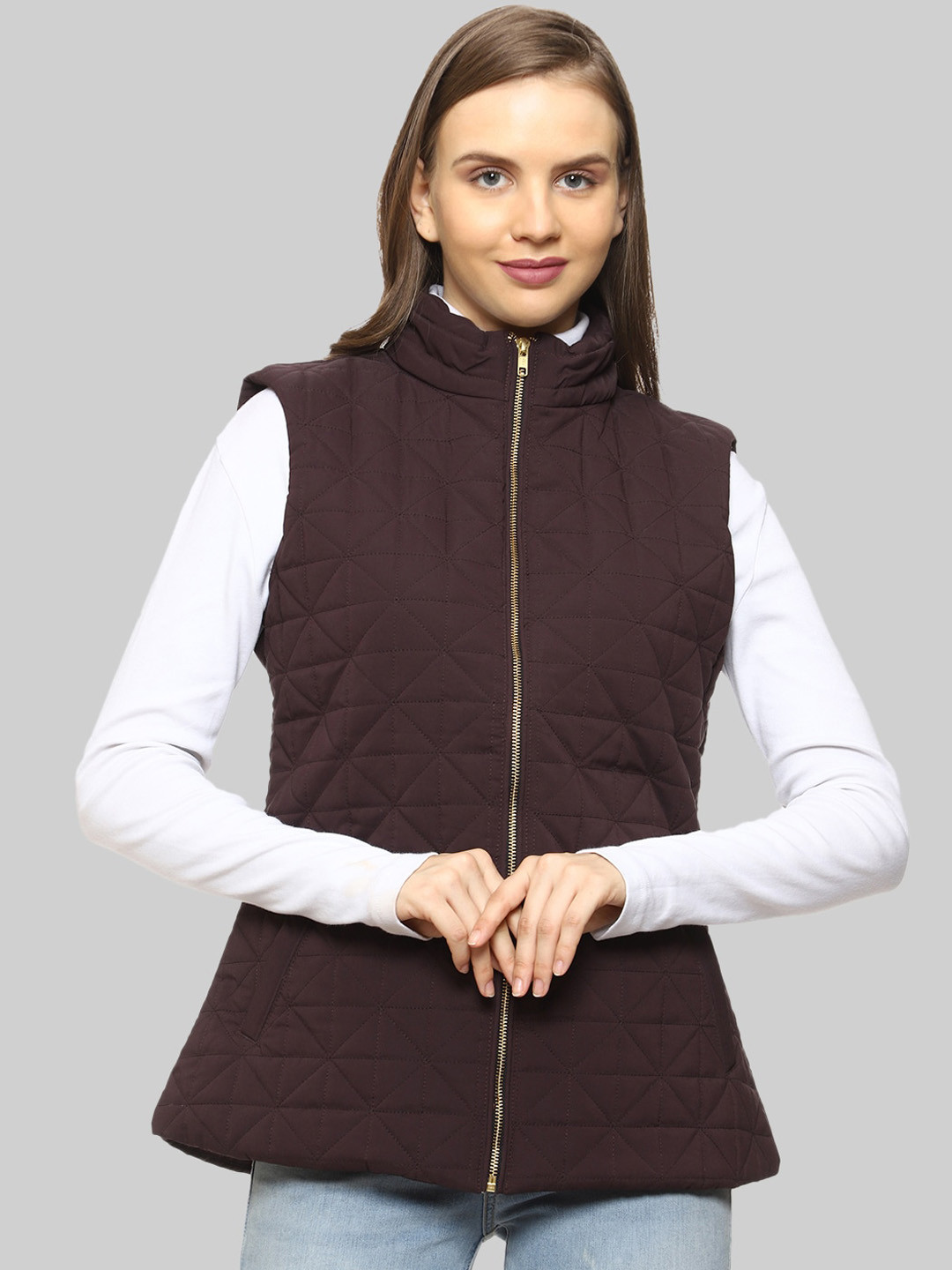 

Mark Leute Women Maroon Longline Quilted Jacket