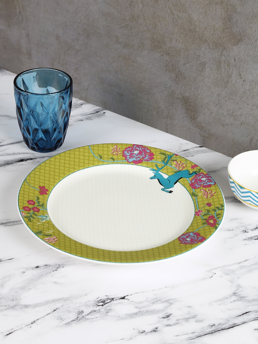 

India Circus by Krsnaa Mehta White Printed Dishwasher & Microwave safe Bone China Plate