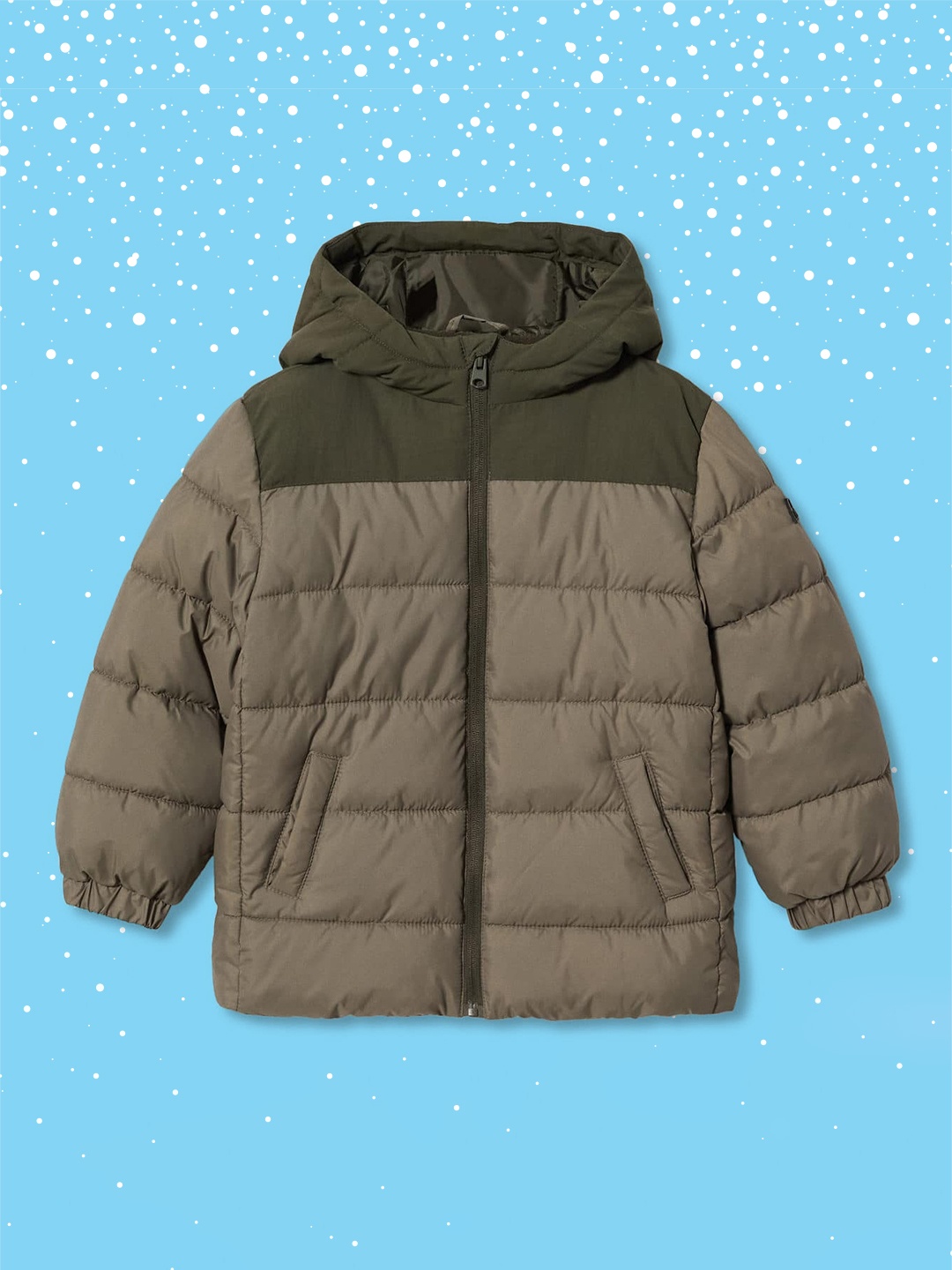 

Mango Kids Boys Olive Green Colourblocked Sustainable Hooded Padded Jacket