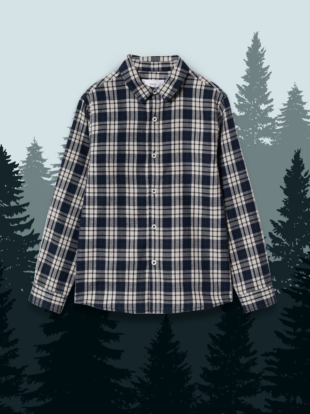 

Mango Kids Boys Navy Blue Pure Cotton Tartan Checked Sustainable Casual Shirt