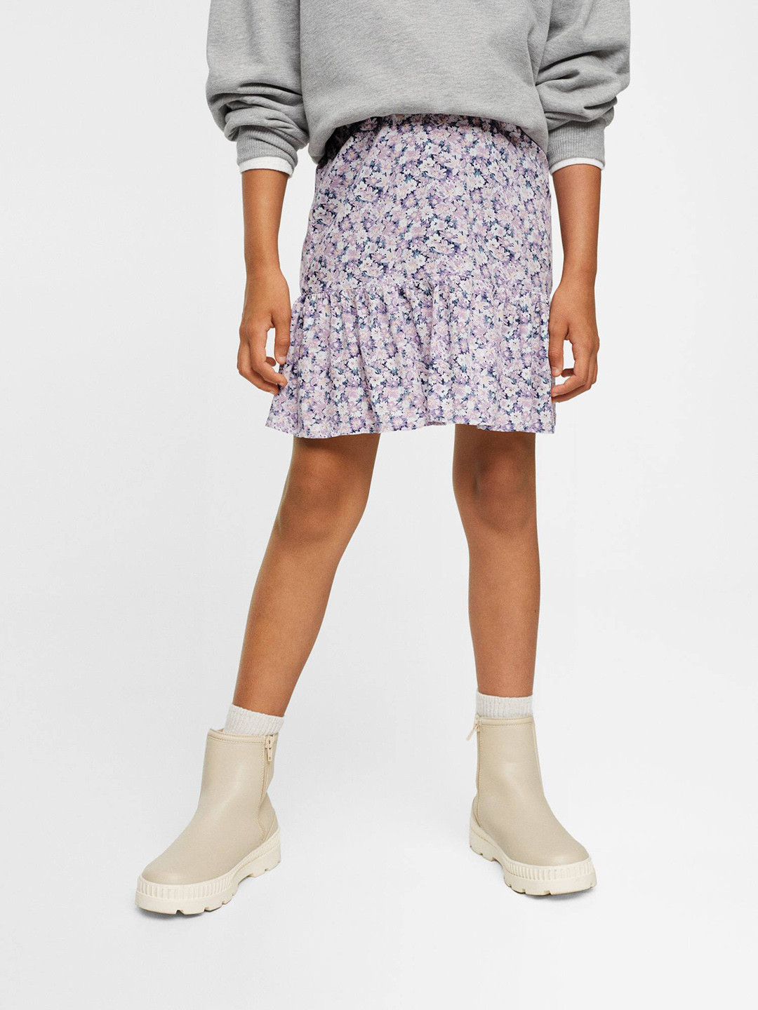 

Mango Kids Girls Floral Print Sustainable A-line Skirts, Lavender