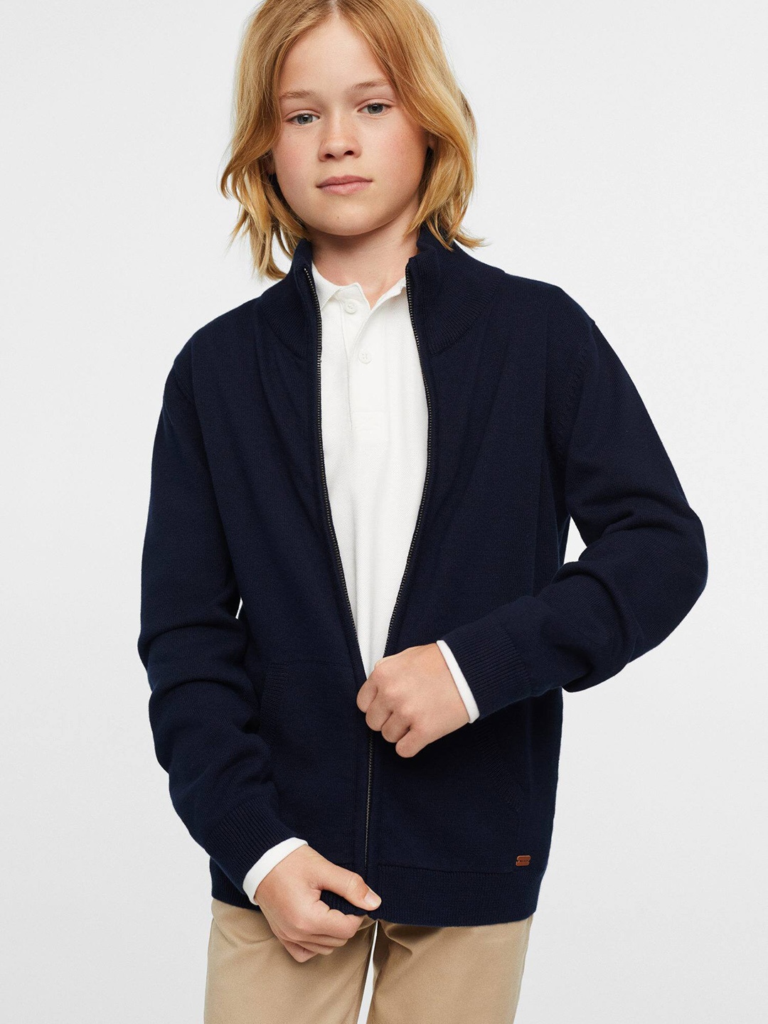 

Mango Kids Boys Sustainable Front-Open Sweater, Navy blue